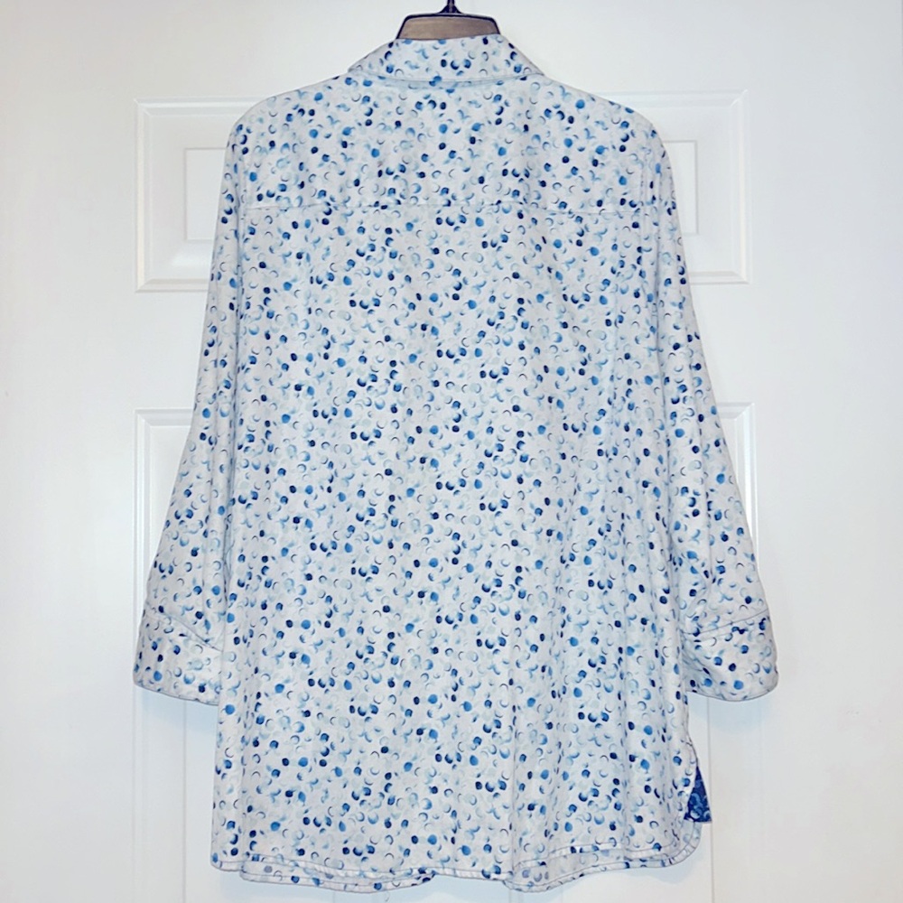 Foxcroft Womens Germaine Cotton Button-Up Shirt 14 Bubble Dots 3/4 Sleeve - Picture 10 of 15